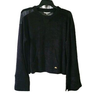 C&C California Top Womens L Black Mesh Shoulders Back Bell Sleeves  Pouch Pocket